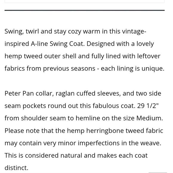 goddess gear NEW Organic Cotton Tweed Buttoned Lined Pocketed Pea Swing Coat L - Picture 9 of 16